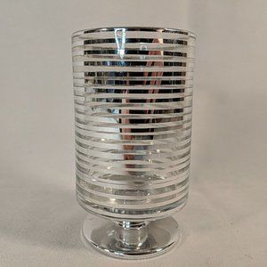 Bath & Body Works Silver Striped Pedestal Candle Holder Clear Glass 1.3 oz Decor